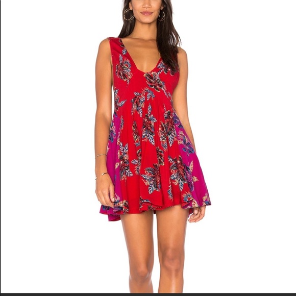 Free People Dresses & Skirts - Free People Floral Mini Dress Pink Red Size S
